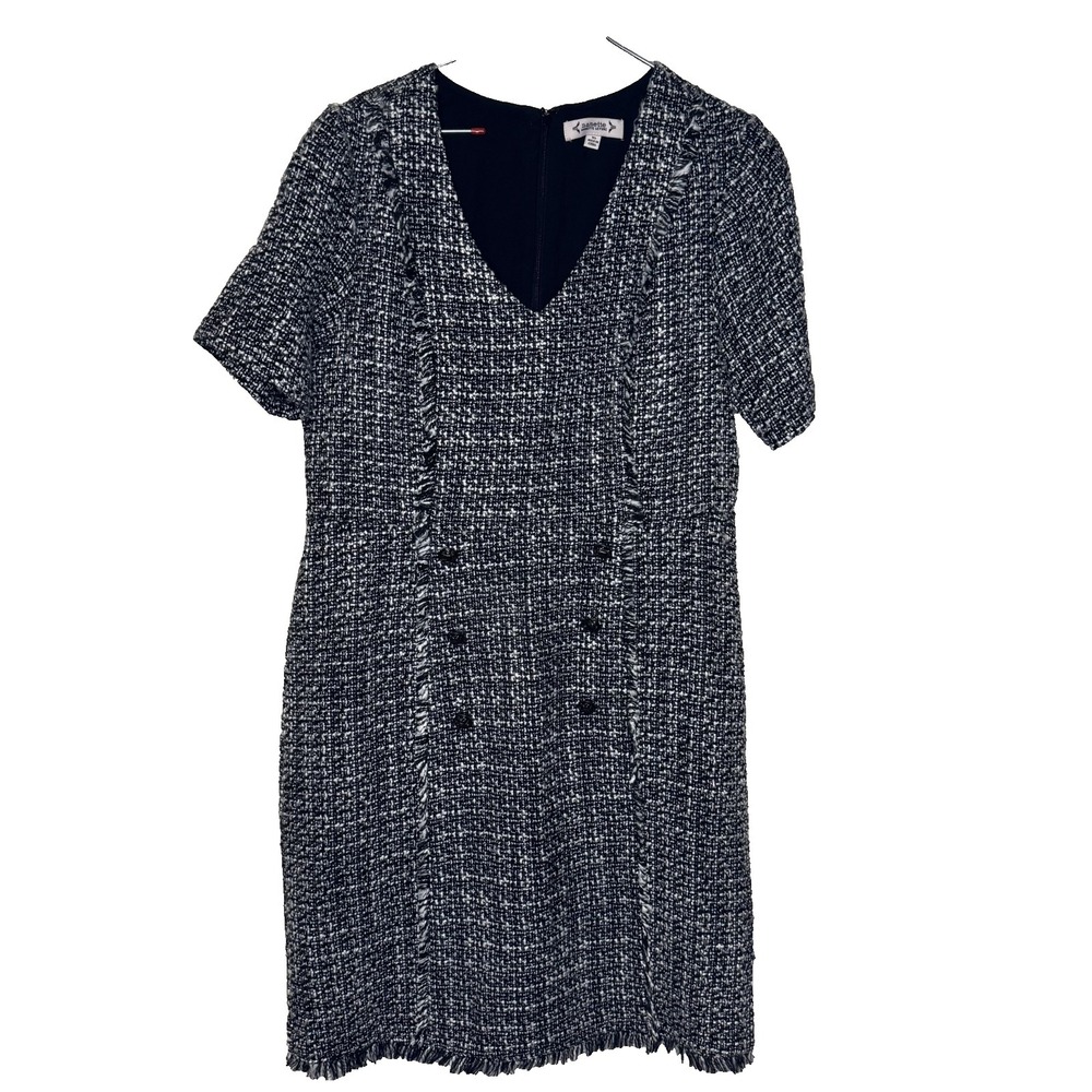 Nanette Lepore Women's Dress Tweed Fringe Sheath Knee Length Black White 10 NWT